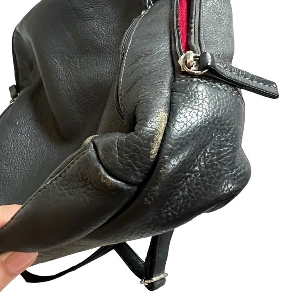 Leather Backpack/messenger in charcoal with red interior - Picture 7 of 11